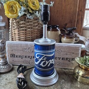Ford Classic Logo Racing Blue/Silver Small Metal Lightweight Table Desk Lamp